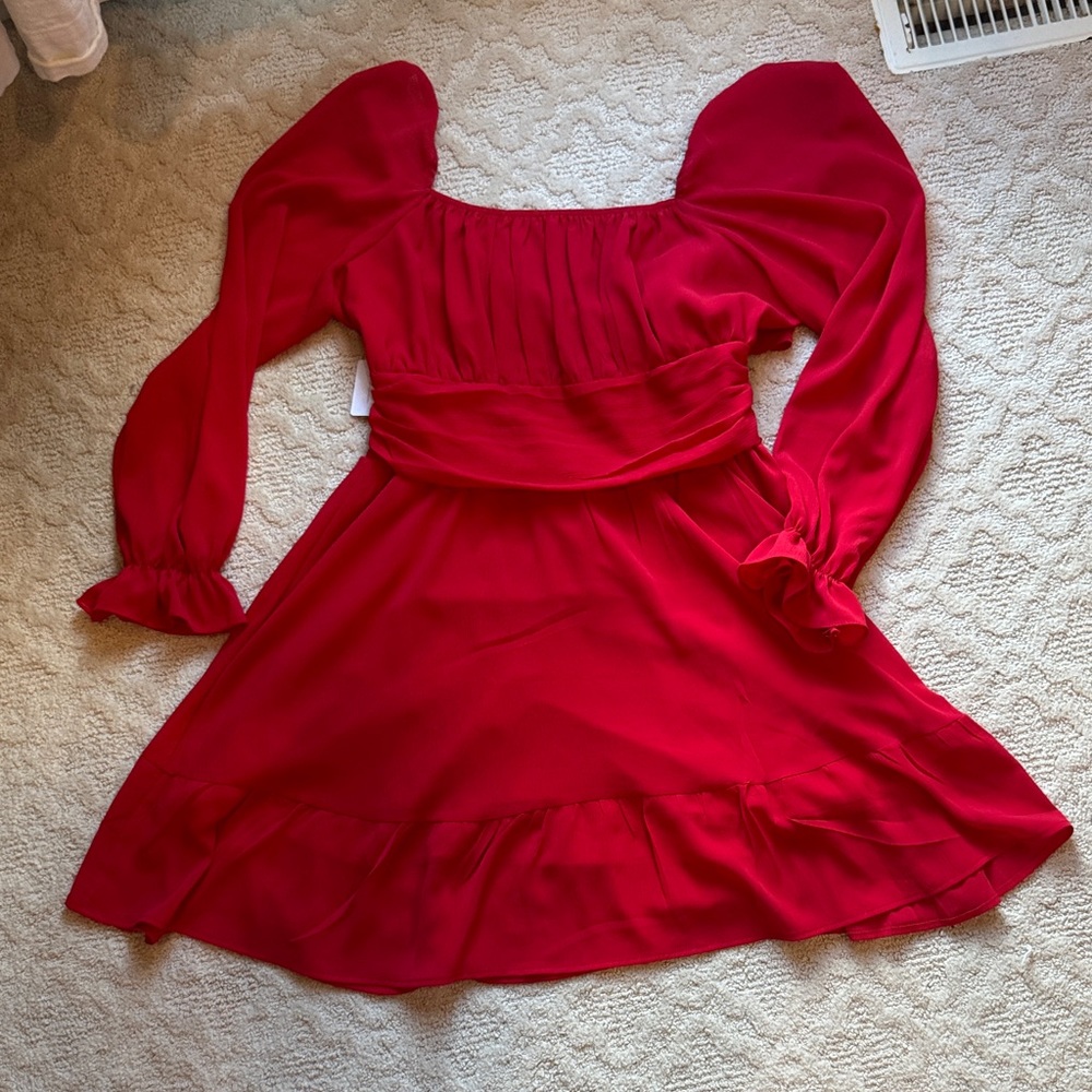 Elegant Long Sleeve Red Dress